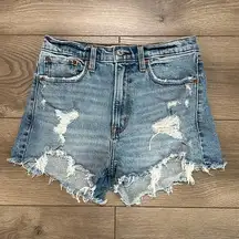 Abercrombie & Fitch High Rise Mom Distressed Blue Jean Shorts Size 27