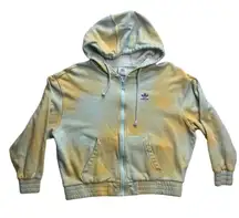 Adidas Originals Tie Dye Cropped Zip Hoodie Sweatshirt Womens Medium Blue Yellow