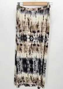 Bobeau Skirt Women Small Brown Blue Tie Dye Print Elastic Waist Side Slit Maxi