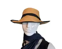 Wide-Brim Straw Sun Hat With Black Ribbon Trim