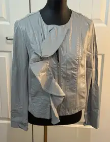 Kut From The Kloth Dahliana Moto Jacket Gray Ruffle Faux Leather‎ Medium NEW