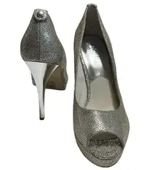 Michael Kors  Peep-Toe Platform Heels! Size 8.5 Metallic Glam Formal Event Chrome