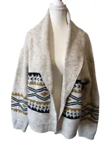 Lucky Brand Boho Open Front Southwestern Knit Cardigan L Casual Chic Geometric