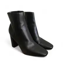 Nine West Gothic Grunge Black Leather Ankle Boots Booties Gold Studs Square Pointed Toe #Punk #Biker-8.5M Great Condition Measurement in pics