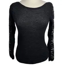 Free People  BOATNECK BLACK SPLIT BACK ARM LACE SWEATER TOP S