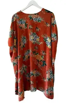 Angie orange floral beach boho drape open kimono arm holes oversized cardigan SZ