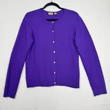 Caslon Royal Purple Crewneck Cardigan Sweater Petite Large Rib Knit Trim Rayon