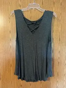 Women’s Size 1X Poof Cross  Front V-Neck Sleeveless Gray Tank Top