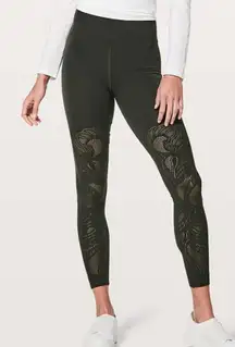 Lululemon Reveal Tights *Lattice Paisley Evergreen High-Rise Mesh Cut-Outs Olive