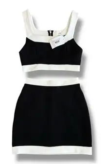 LENA “Jumpin’ On A Jet Set” Black & White Two-Piece Crop Top & Mini Skirt S NWT