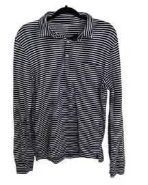 J.Crew  Striped Long Sleeve Polo Shirt Mens M Navy Blue Preppy Collared