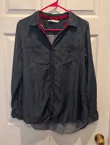 Woolrich Womens Tencel Chambray Button Down Shirt Long Sleeve Red Plaid Size L