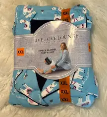 Karen Neuburger Live Love Lounge Llama Flannel Pajamas Turquoise XXL New…