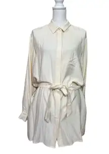 L'Academie Cream Shirtdress Belted Button Front Mini Long Sleeve Neutral Size XS