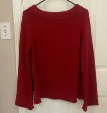 LOFT Boatneck Rolled Hem Rabbit Hair Sweater in Deep Red