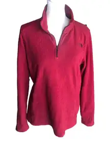 Red Unisex Collared Quarter Zip Long Sleeve Sweater