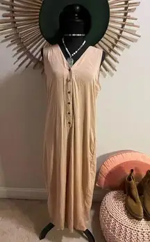 Kittenish Linen Look Wide Leg Jumpsuit w/ V-neck Sleeveless Design Flowy Sz M