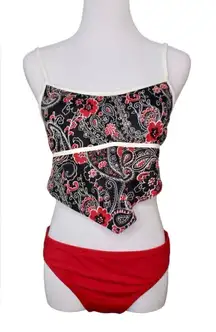 Black Paisley Bandana Scarf‎ Red Juniors Bikini Bottom 2pc Swimsuit LARGE