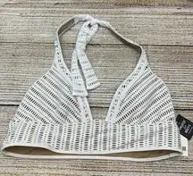 Bar III Artisan Crochet Halter‎ Bikini Top White Nude Lined [Size XL] NWT
