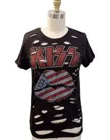 Hollister  KISS Band Tee Distressed Lips Flag Logo T-shirt Tee