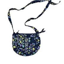 INDIGO POP Blue Floral Shoulder Handbag Cotton Quilted Zip Closure