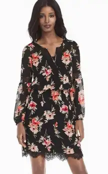 White House Black Market Long Sleeve Inset Floral Dress Size 4