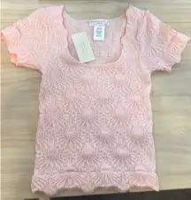 Altar'd State Top Crop Floral Pink XXS/XS Scoop Neck Fringe