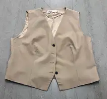 Zara Women's XXL Tan Linen Blend Sleeveless Vest CorpCore Career Office Style