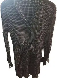 MUSTARD seed, size small, black and white checked shirt, dress lace shoulders