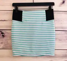 Mint & White Striped Mini Bodycon Skirt