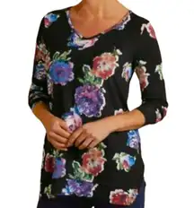 Soft Surroundings Cloud Nine Floral Knit Sweater Black Large