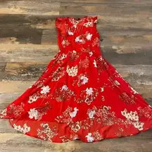 NWT Lulus Blossom Type of Way Midi Dress Wrap Red Floral Medium High Low