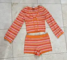 Pink Rose  NWOT Orange Striped Knit Beach Coverup Set Sz Large