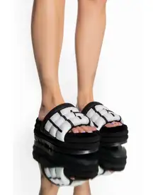 UGG Women's Puft Platform Furry Black Slide Sandals- Size 9