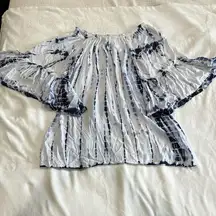 Altar'd State Blue and White Ruffled 3/4 Sleeve Blouse/Dress/swim suit cover-up