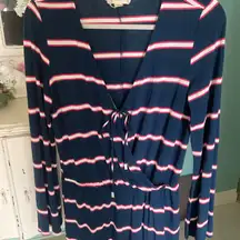 Lovestitch Blue and White Tie Front Romper Size M