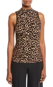 Milly Mock-Neck Sleeveless Cheetah Sweater Vest Knit Top XS Mobwife Designer