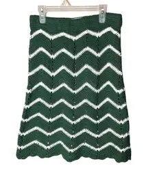 Emory Park Crochet Green White Chevron Print Skirt Size Large