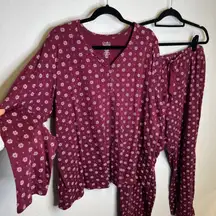 Croft & Barrow Womens Pajama Set Long Sleeve Top Pants Burgundy Floral 2X