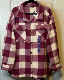 Members Mark 2X Plaid Flannel Shacket Shirt‎ Jacket Oversized Maroon Cream NWT #