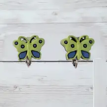 Green & Blue Butterfly Clip On Earrings