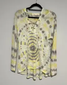 Yellow White Gray Tie Dye Hooded Pullover