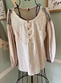 Free People We the Free Womens XS long sleeve cream babydoll blouse