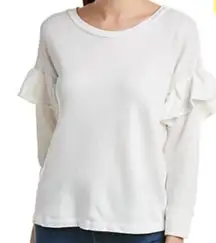 Current Elliot White The Ruffle Shoulder Long Sleeve Sweatshirt 2 S New