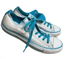Converse All Star Double Tongue Low Top Sneakers Turquoise Blue and White Size 9