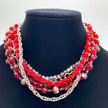 White House Black Market Mixed Red Glass Beads and Chains