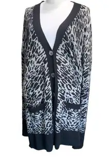 Equipment Femme Leopard Print Cardigan in Grey and Black XL