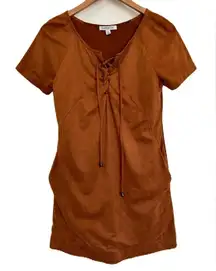 Patrons Of Peace Brown Faux Suede‎ Short Sleeve Dress XS
