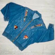 Vintage cotton denim Jean jacket horse / ranch / cowgirl theme embroidered patch