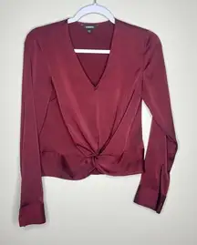 Express Satin‎ Twisted Front Long Sleeve V-Neck Top